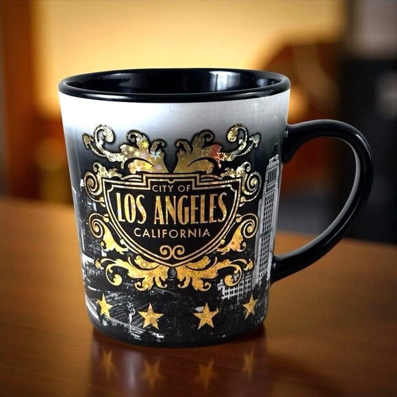 Hudson New Other - City Of Los Angeles Ceramic Mug With Hollywood Print & Gold Detailing Black/Whit